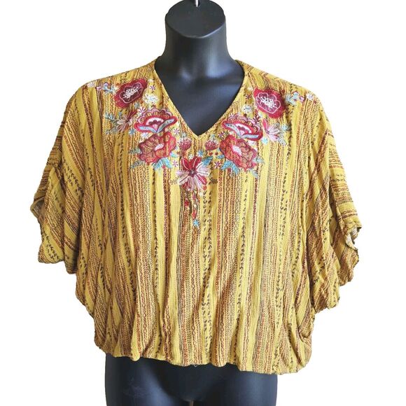 Savanna Jane Tops - savanna jane top Small Yellow Striped Dolman Western Blouse Floral Vneck